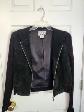 CLIO Black Suede & Knit Zip-Front Jacket